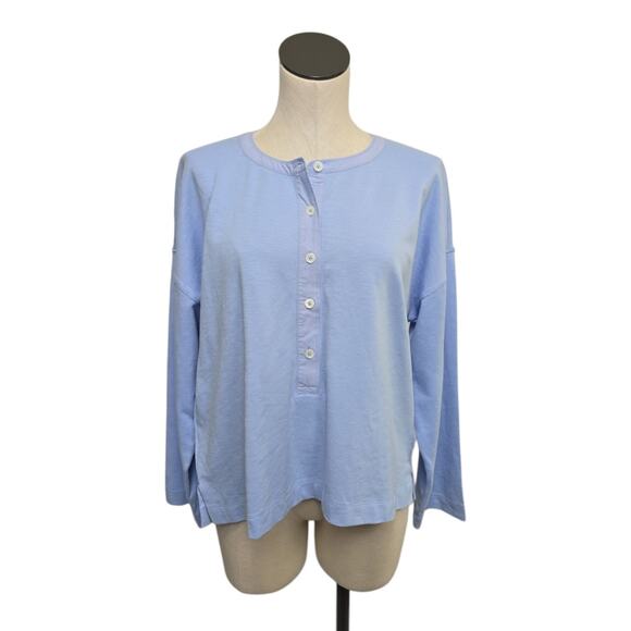 NWT Madewell Womens Bombay Relaxed Henley Long Sleeve Top Blue Size Medium NU850 - Picture 1 of 9